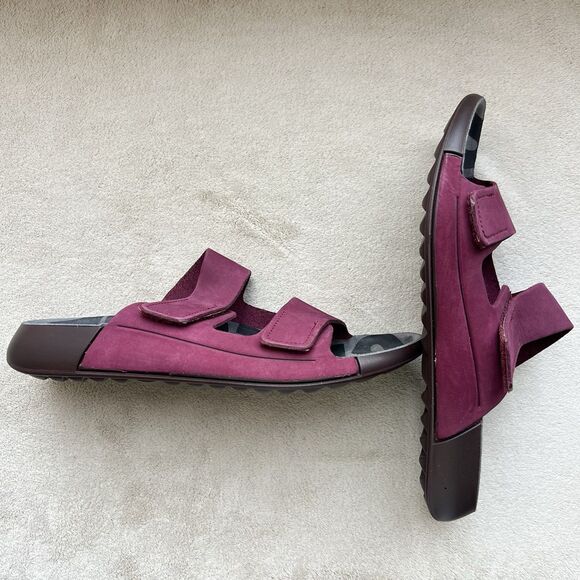 ECCO 2ND Cozmo Morillo Burgundy 2 Band Slide Flat Sandals Women EU 38 US 7-7.5 - Picture 3 of 16
